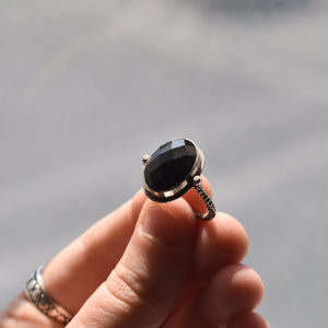 Rose Cut Black Onyx Chloe Ring - Silversmith Ring - Faceted Black Onyx Ring