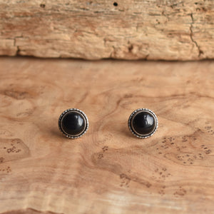Large Hammered Posts - .925 Sterling Silver - Black Onyx Studs - Silversmith Posts - Big Post Earrings