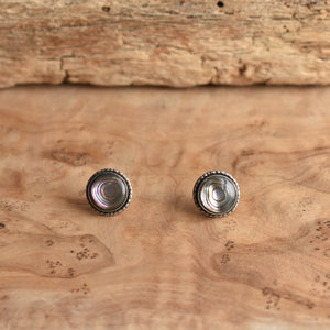READY TO SHIP - Large Hammered Post Earrings - Abalone Studs - High Grade Abalone Earrings - Big Post Earrings