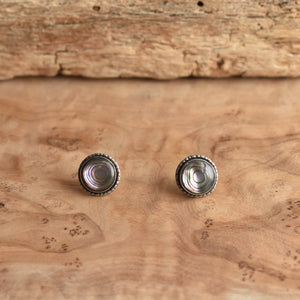 Large Hammered Post Earrings - Abalone Studs - High Grade Abalone Earrings - Big Post Earrings