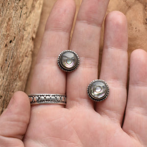 READY TO SHIP - Large Hammered Post Earrings - Abalone Studs - High Grade Abalone Earrings - Big Post Earrings