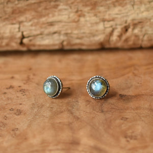 Hammered Labradorite Posts - Labradorite Earrings - Sterling Silver - 8mm Labradorite