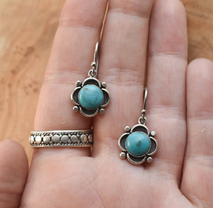 Floral Turquoise Drop Earrings - .925 Sterling Silver - Turquoise Flower Earrings