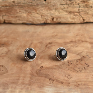 Large Hammered Posts - .925 Sterling Silver - Black Onyx Studs - Silversmith Posts - Big Post Earrings