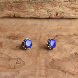 Large Lapis Posts - Hammered Lapis Posts - .925 Sterling Silver - Lapis Lazuli Earrings