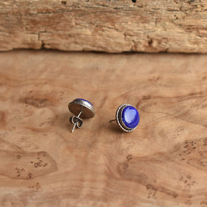 Large Lapis Posts - Hammered Lapis Posts - .925 Sterling Silver - Lapis Lazuli Earrings