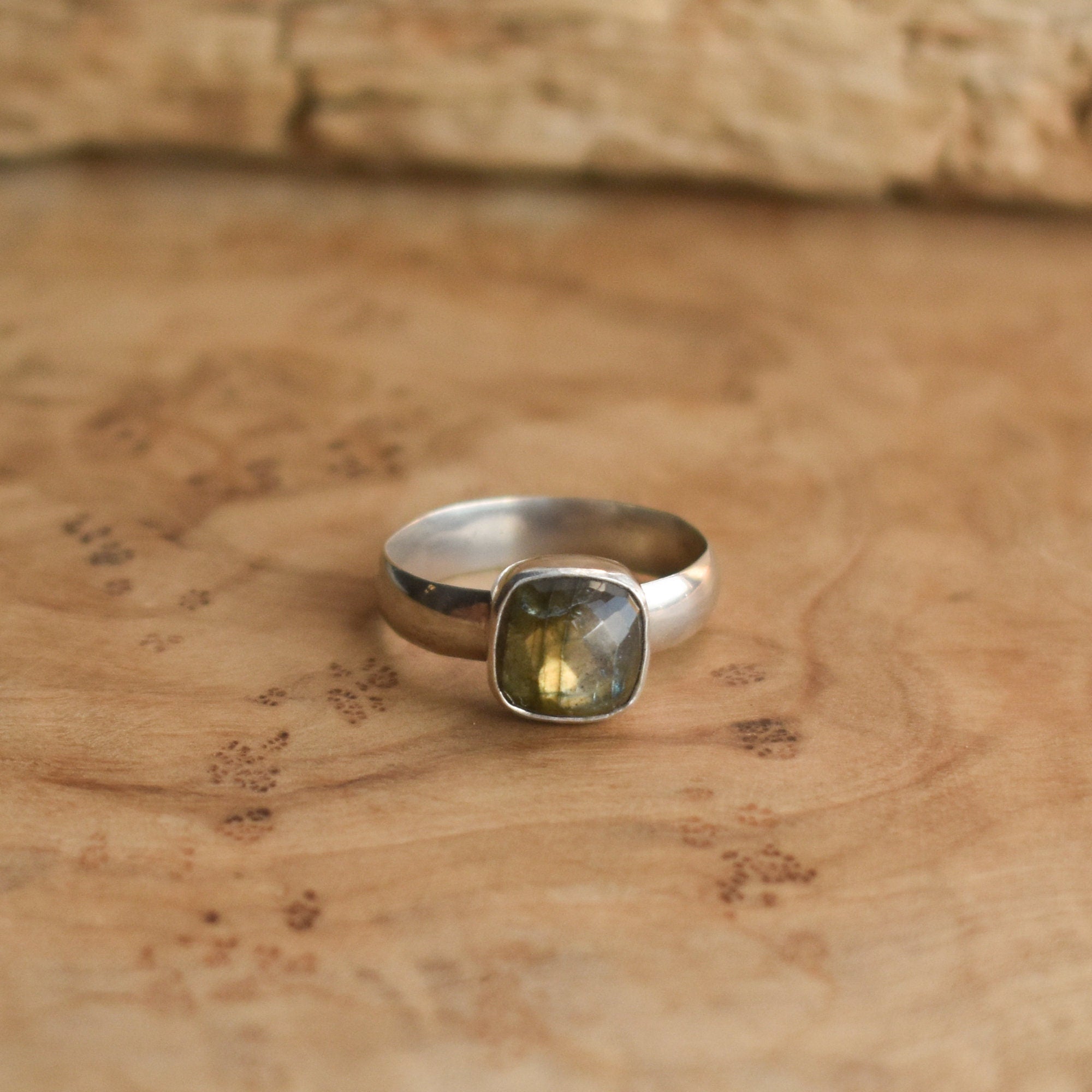 Labradorite Chunky Stacker Ring - Rose Cut Labradorite Ring - .925 Sterling Silver - Silversmith Ring