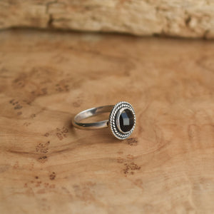 Western Ring - Rose Cut Black Onyx Ring - Dainty Silversmith Ring - Faceted Black Onyx Stacking Ring