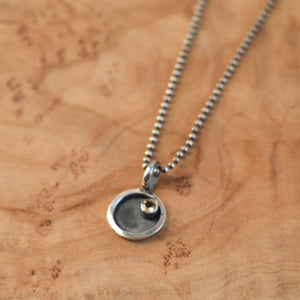 Mod Circle Pendant - Gemstone Necklace - Amethyst - Citrine - Garnet - CZ - .925 Sterling Silver - Choose Your Stone