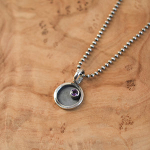 Mod Circle Pendant - Gemstone Necklace - Amethyst - Citrine - Garnet - CZ - .925 Sterling Silver - Choose Your Stone