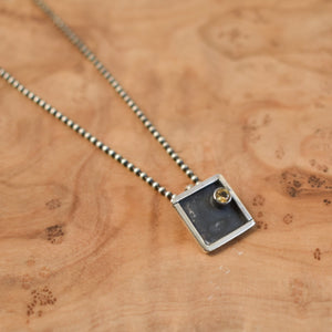 Mod Square Pendant - Gemstone Necklace - Amethyst - Citrine - Garnet - CZ - .925 Sterling Silver - Choose Your Stone