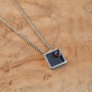 Mod Square Pendant - Gemstone Necklace - Amethyst - Citrine - Garnet - CZ - .925 Sterling Silver - Choose Your Stone