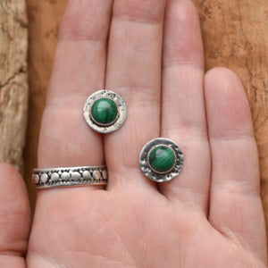 Malachite Textured Posts - Green Malachite Posts - Malachite Earrings - .925 Sterling Silver - Malachite studs