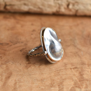 Gold Pearl Ring - 18K Gold Blister Pearl Ring - Silver and Gold Pearl Ring - OOAK