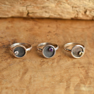 Mod Circle Ring - Gemstone Ring - Amethyst - Citrine - Garnet - CZ - .925 Sterling Silver - Choose Your Stone