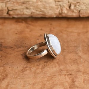 Chunky Boho Ring - Blue Lace Agate Ring - Silversmith Ring - .925 Sterling Silver