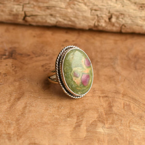 Ready to Ship - Ruby in Fuchsite Ring - Size 7 1/2 -  Boho Ring - .925 Sterling Silver - Big Ruby Ring