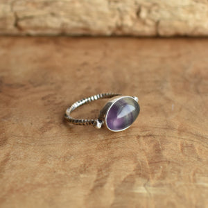East West Oval Ring - Rainbow Fluorite Ring - .925 Sterling Silver - Silversmith Ring