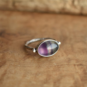 East West Oval Ring - Rainbow Fluorite Ring - .925 Sterling Silver - Silversmith Ring