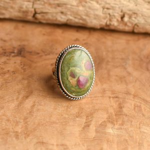 Ready to Ship - Ruby in Fuchsite Ring - Size 7 1/2 -  Boho Ring - .925 Sterling Silver - Big Ruby Ring