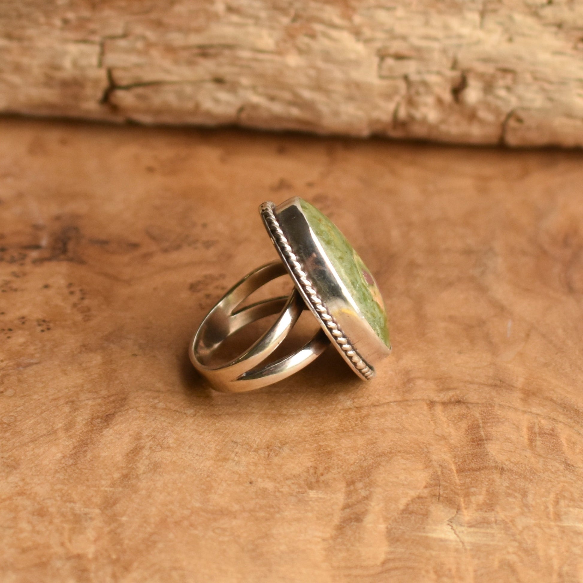 Ready to Ship - Ruby in Fuchsite Ring - Size 7 1/2 -  Boho Ring - .925 Sterling Silver - Big Ruby Ring
