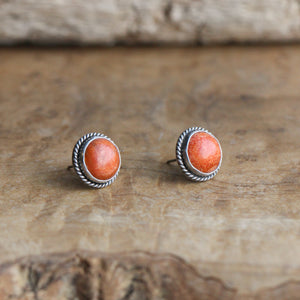 Red Sponge Traditional Posts - Red Coral Posts - .925 Sterling Silver - Silversmith