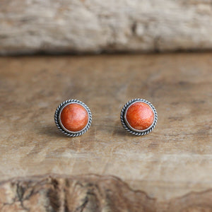 Red Sponge Traditional Posts - Red Coral Posts - .925 Sterling Silver - Silversmith