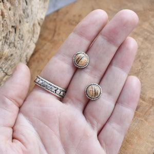 Picture Jasper Hammered Posts - Sterling Silver - 8mm Picture Jasper - Jasper Suds