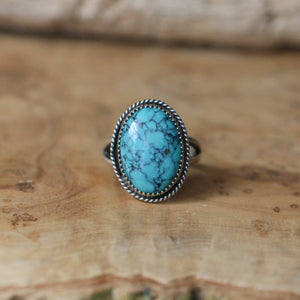 Boho Turquoise Ring - Sterling Silver Ring - Nacozari Turquoise Statement Ring - Silversmith Ring