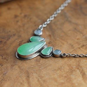 Jade Harmony Necklace - 5 Stone Pendant - Jade Aquamarine Necklace - Green Jade Sterling Silver Jewelry
