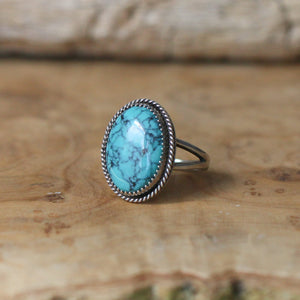 Boho Turquoise Ring - Sterling Silver Ring - Nacozari Turquoise Statement Ring - Silversmith Ring