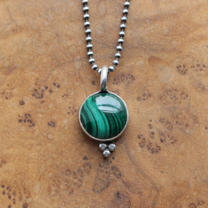 Malachite Sweetheart Necklace - Green Malachite Pendant - .925 Sterling Silver - Malachite Charm