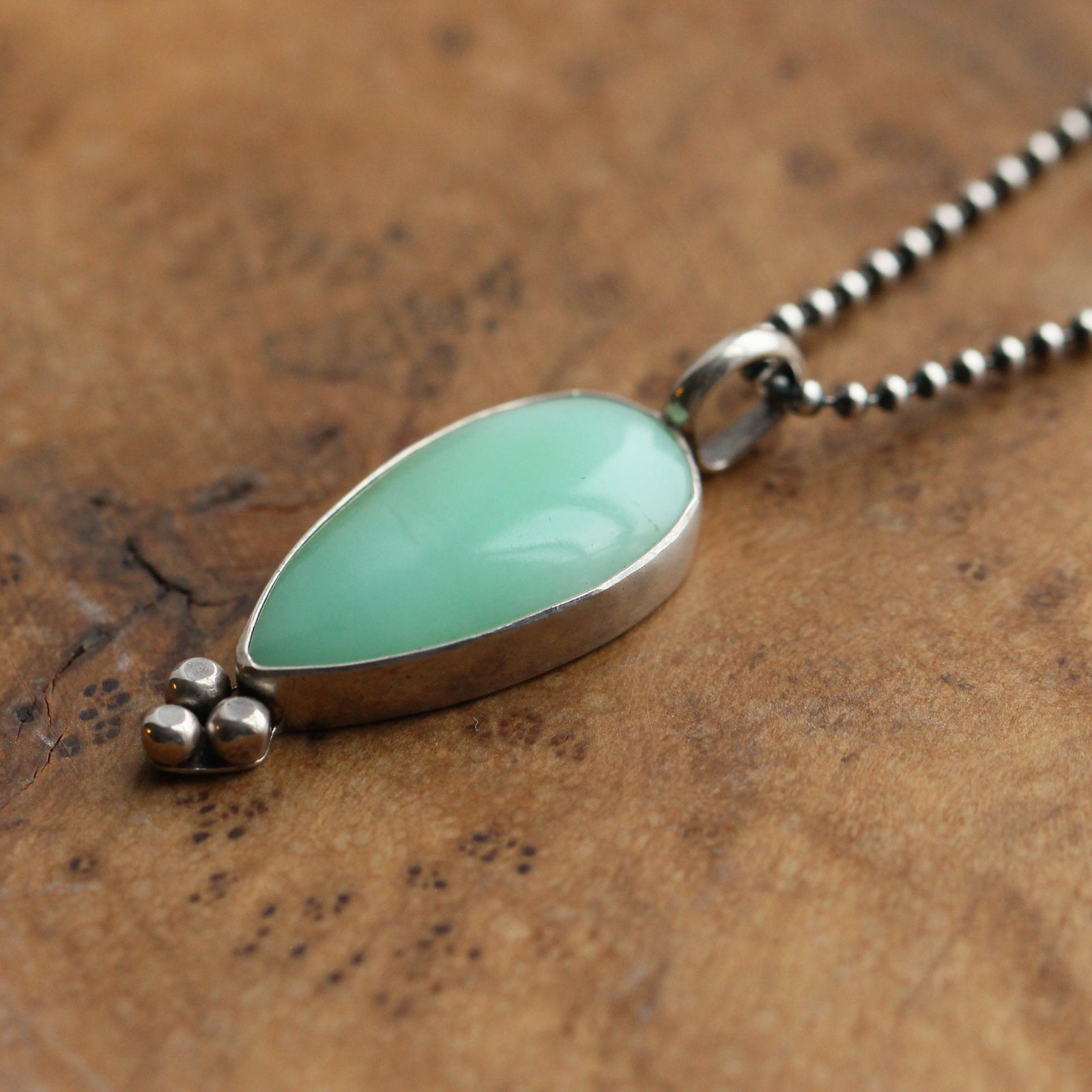 Chrysoprase Sweetheart Necklace - Chrysoprase Pendant - Silversmith - .925 Sterling Silver