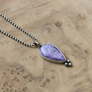 Charoite Sweetheart Pendant - Charoite Necklace - Upside down Teardrop - Silversmith