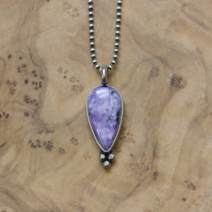 Charoite Sweetheart Pendant - Charoite Necklace - Upside down Teardrop - Silversmith