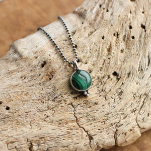 Malachite Sweetheart Necklace - Green Malachite Pendant - .925 Sterling Silver - Malachite Charm