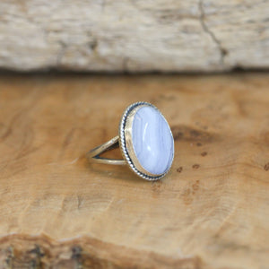 Blue Lace Agate Boho Ring - Silversmith Ring - .925 Sterling Silver - Blue Lace Agate Ring