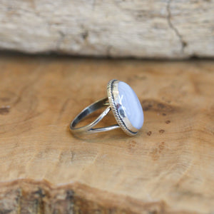 Blue Lace Agate Boho Ring - Silversmith Ring - .925 Sterling Silver - Blue Lace Agate Ring