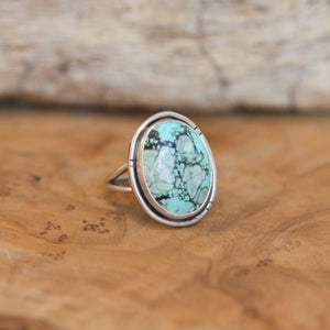 Ready to Ship - Rustic Turquoise Ring - Notched Boho Ring - .925 Sterling Silver - Old Stock Turquoise