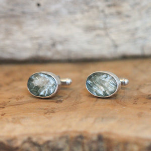 Ready to Ship - Crystal Seraphinite Cuff Links - Sage Green Cufflinks - Blue Green Cufflinks - Silversmith