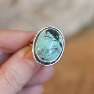Ready to Ship - Rustic Turquoise Ring - Notched Boho Ring - .925 Sterling Silver - Old Stock Turquoise