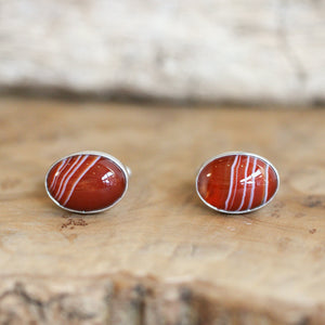 Red Banded Agate Cuff Links - .925 Sterling Silver Cufflinks - Silversmith - Red Agate Cufflinks
