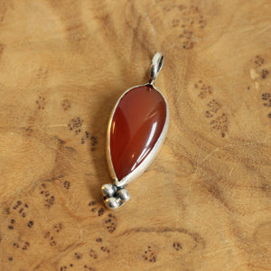 Red Agate Sweetheart Pendant - Carnelian Necklace - Upside down Teardrop - Silversmith