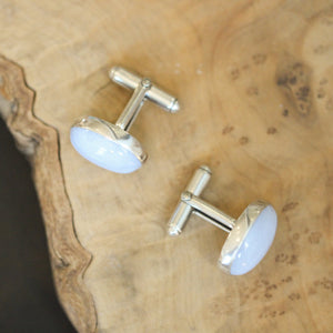 Blue Lace Agate Cuff Links - .925 Sterling Silver Cufflinks - Silversmith - Blue Lace Agate Cufflinks