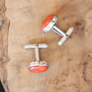 Red Sponge Coral Cuff Links - .925 Sterling Silver Cufflinks - Silversmith - Sponge Coral Cufflinks