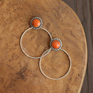 Ready to Ship - Sponge Coral Hoops - Red Coral Beaded Post Hoops - Silversmith Earrings