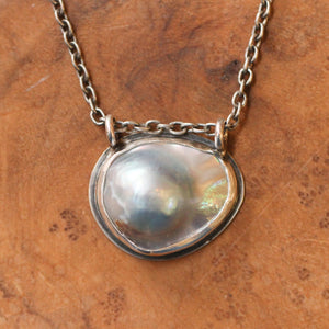 Deep Sea Hanging Rock - Blister Pearl Necklace - Blister Pearl Pendant - .925 Sterling Silver