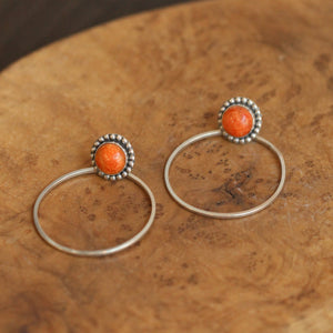Ready to Ship - Sponge Coral Hoops - Red Coral Beaded Post Hoops - Silversmith Earrings