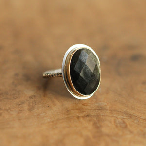 Golden Obsidian Ring - 18KT Solid Gold - Elegant Rose Cut Ring - Unique Silversmith Ring