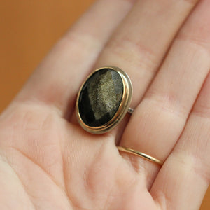 Golden Obsidian Ring - 18KT Solid Gold - Elegant Rose Cut Ring - Unique Silversmith Ring